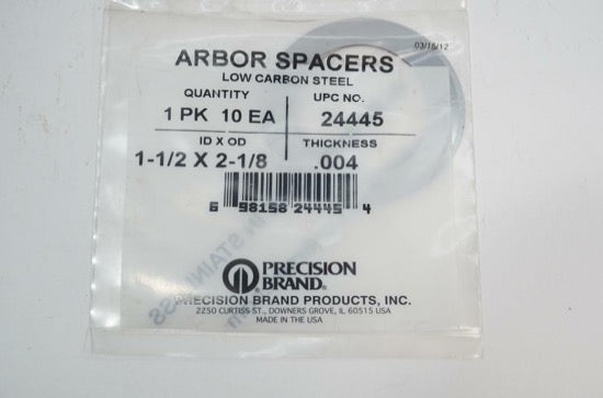 10 Precision Brand Milling Machine Arbor Spacer 1-1/2" x 2-1/8" x .004" Shim