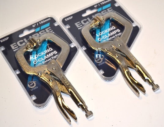 2 New ECLIPSE UK E6SP Vise Grip Locking C-Clamp c/w Swivel Pads 6" 150mm Pliers 